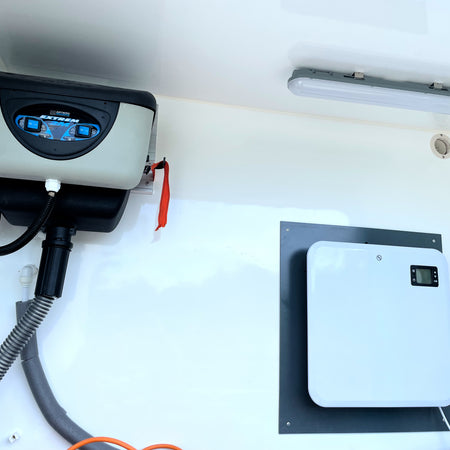 Artero Extreme 2M dog dryer installed in mobile dog grooming van with electrical system