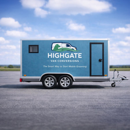 branded dog grooming trailer for mobile pet grooming business conversion