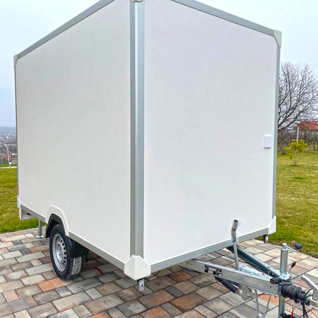 mobile dog grooming trailer exterior blank white ready for custom branding